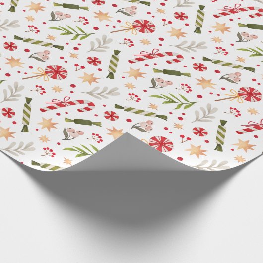 Festive Red KerstmisCandy op White Wrapping Paper Cadeaupapier (Hoek)