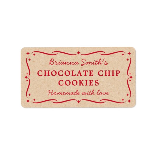 Festive red Kraft kijkt keuken bakken Etiket (Voorkant)