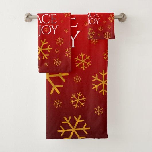 Festive Red Love, Peace and Joy with Snowflakes Bad Handdoek (Insitu)