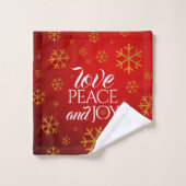 Festive Red Love, Peace and Joy with Snowflakes Bad Handdoek (Wasdoekje)