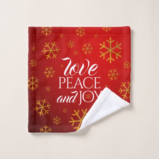 Festive Red Love, Peace and Joy with Snowflakes Bad Handdoek (Wasdoekje)