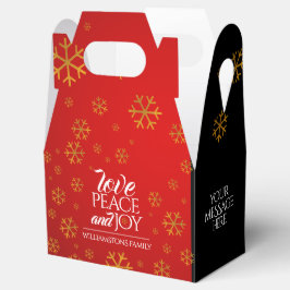 Festive Red Love, Peace and Joy with Snowflakes Bedankdoosjes