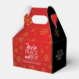 Festive Red Love, Peace and Joy with Snowflakes Bedankdoosjes