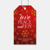 Festive Red Love, Peace and Joy with Snowflakes Cadeaulabel (Achterkant)