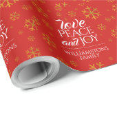 Festive Red Love, Peace and Joy with Snowflakes Cadeaupapier (Rol Hoek)