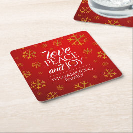 Festive Red Love, Peace and Joy with Snowflakes Kartonnen Onderzetters