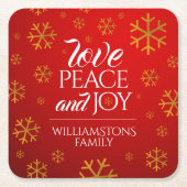 Festive Red Love, Peace and Joy with Snowflakes Kartonnen Onderzetters (Voorkant)