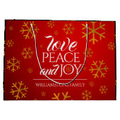 Festive Red Love, Peace and Joy with Snowflakes Large Cadeautasje (Achterkant)