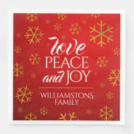 Festive Red Love, Peace and Joy with Snowflakes Servet