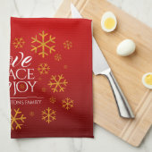 Festive Red Love, Peace and Joy with Snowflakes Theedoek (Quarter Fold)