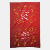 Festive Red Love, Peace and Joy with Snowflakes Theedoek (Verticaal)