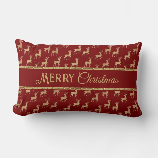 Festive Red Merry Christmas Deer Decorative Pillow Kussen (Voorkant)