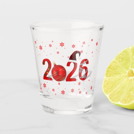 Festive Red Merry Christmas New Year 2026 Shot Glas (Voorkant)