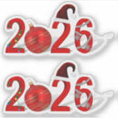 Festive Red Merry Christmas New Year 2026 Sticker (Voorkant)