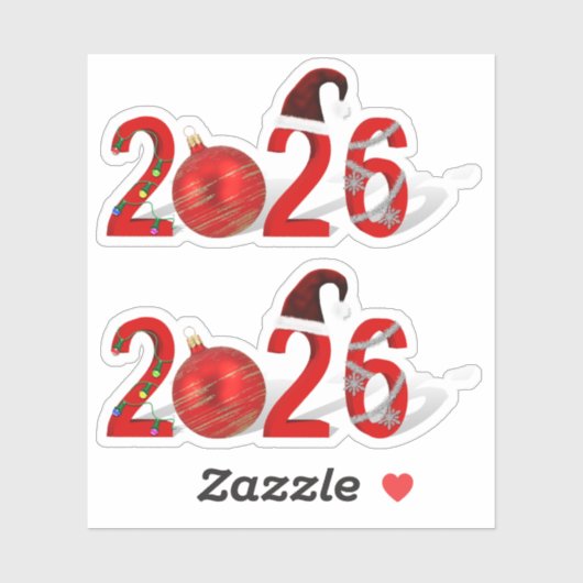 Festive Red Merry Christmas New Year 2026 Sticker (Vel)