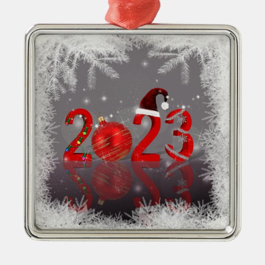 Festive Red Merry Kerstmis 2023 Metalen Ornament (Voorkant)