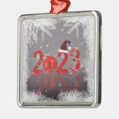 Festive Red Merry Kerstmis 2023 Metalen Ornament (Links)