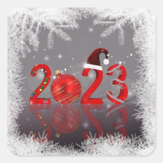 Festive Red Merry Kerstmis 2023 Vierkante Sticker (Voorkant)