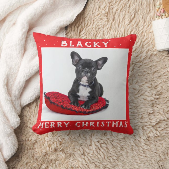 Festive Red Merry Kerstmis Dog Puppy Pet Photo Kussen (Deken)