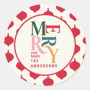 Festive red  merry kerstparty ronde sticker