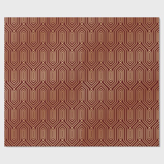 Festive Red Modern Art Deco Gold Pattern 109 Cadeaupapier (Vlak)