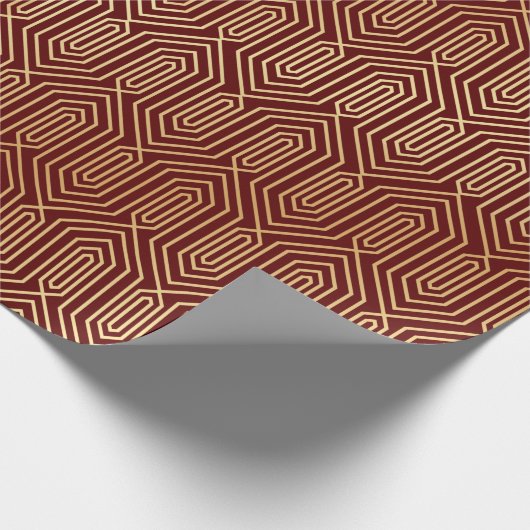 Festive Red Modern Art Deco Gold Pattern 109 Cadeaupapier (Hoek)
