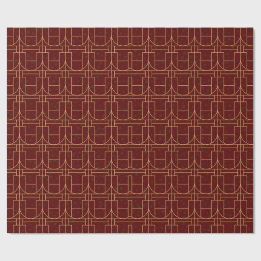 Festive Red Modern Art Deco Gold Pattern 111 Cadeaupapier (Vlak)