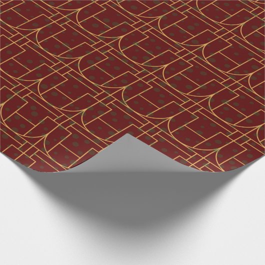 Festive Red Modern Art Deco Gold Pattern 111 Cadeaupapier (Hoek)