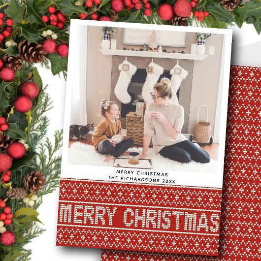 Festive Red Nordic Sweater Kerstmis Patroon Feestdagenkaart