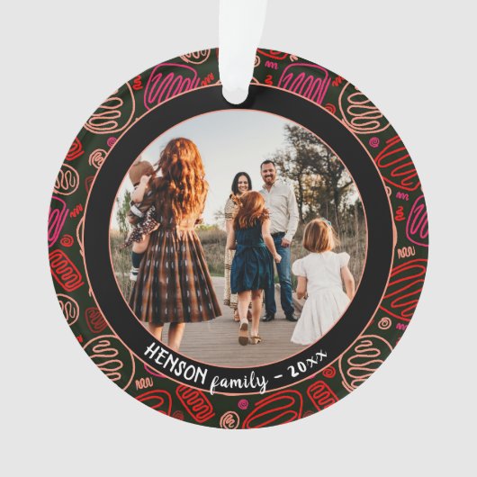 Festive Red One line art kerstfamilie Foto Ornament (voorkant)