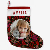 Festive Red One line art Pattern Foto Kleine Kerstsok (Voorkant)