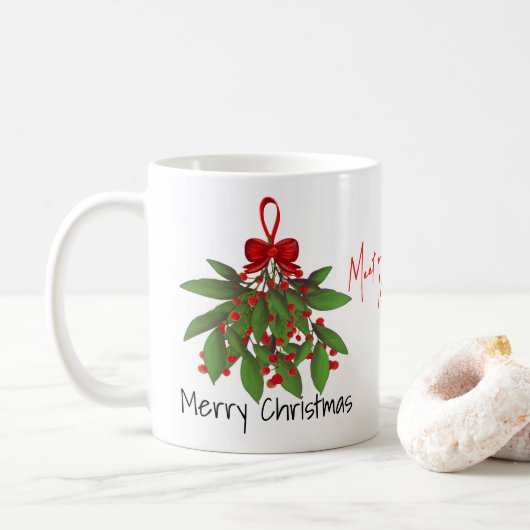 Festive Red ontmoet me onder de Mistletoe Kerstmis Koffiemok (Met donut)