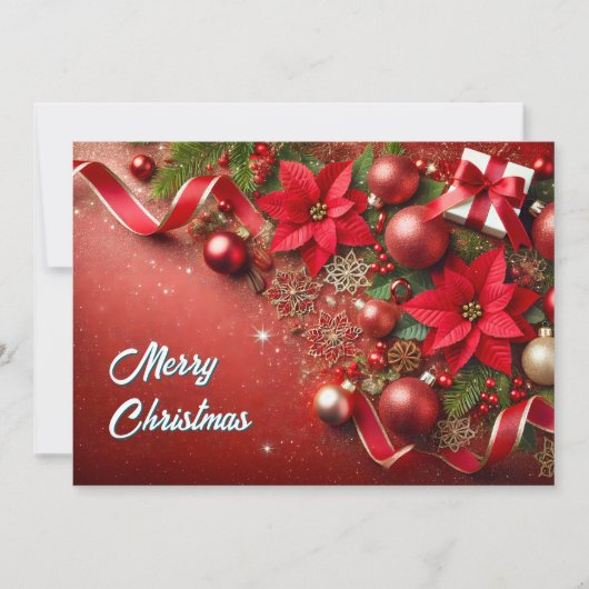  Festive Red Ornaments with Glitter Snowflakes Feestdagenkaart (Voorkant)