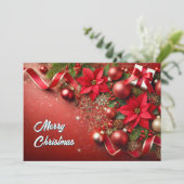  Festive Red Ornaments with Glitter Snowflakes Feestdagenkaart (Staand voorkant)