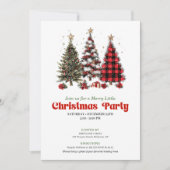 Festive red plaid buffalo Christmas tree invites Kaart (Voorkant)