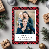 Festive Red Plaid Photo Christmas Feestdagenkaart