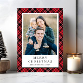 Festive Red Plaid Photo Christmas Feestdagenkaart