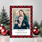 Festive Red Plaid Photo Christmas Feestdagenkaart