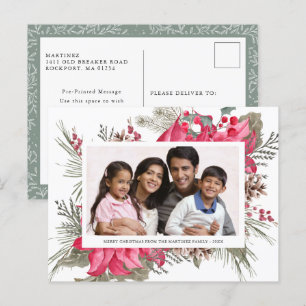 Festive Red Poinsettia Floral Foto Feestdagenkaart