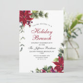 Festive Red Poinsettia Kerstfeestdag Brunch Kaart (Staand voorkant)