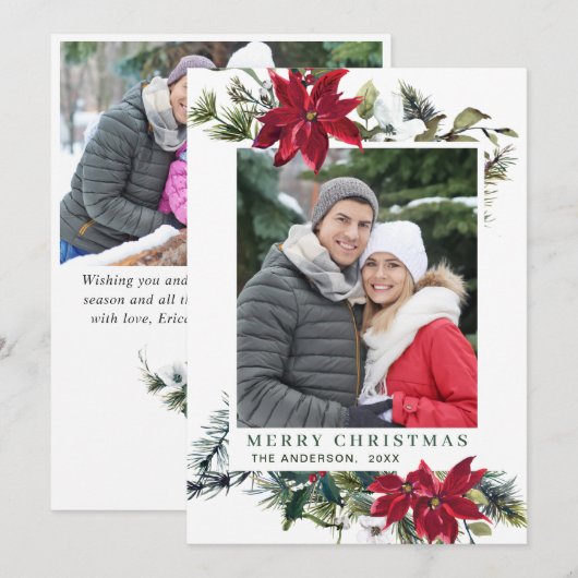 Festive Red Poinsettia Kerstmis 2 FOTO Feestdagenkaart (Voorkant / Achterkant)