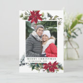 Festive Red Poinsettia Kerstmis 2 FOTO Feestdagenkaart (Staand voorkant)