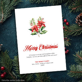 Festive Red Poinsettia Script Font Greeting Card Feestdagenkaart
