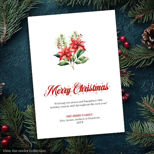 Festive Red Poinsettia Script Font Greeting Card Feestdagenkaart