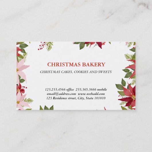 Festive Red Poinsettia Waterverf Kerstmis  Visitekaartje (Achterkant)