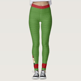 Festive Red Polka Dots and Green Stripes Santa Leggings
