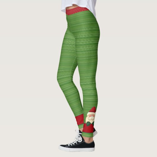 Festive Red Polka Dots and Green Stripes Santa Leggings (Links)