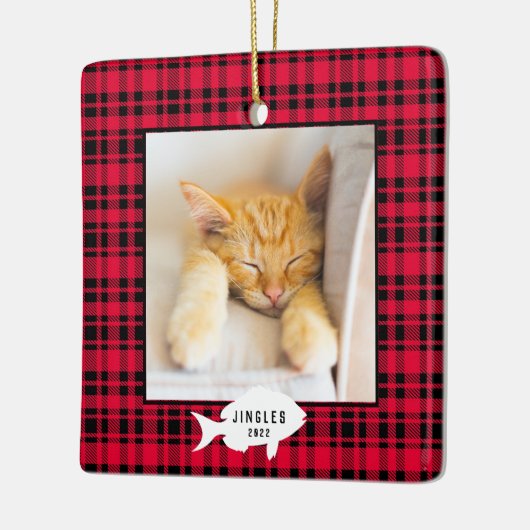Festive Red Pset Cat Name Kerstmis Keramisch Ornament (Links)