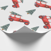 Festive Red Retro Car & kerstboomstructuur Cadeaupapier (Hoek)