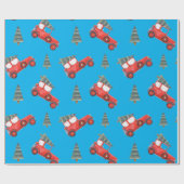 Festive Red Retro Car & kerstboomstructuur Cadeaupapier (Vlak)
